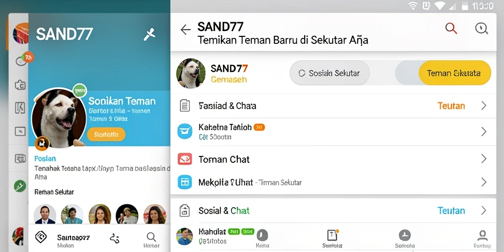 Tampilan antarmuka SAND77 untuk menemukan teman sekitar.